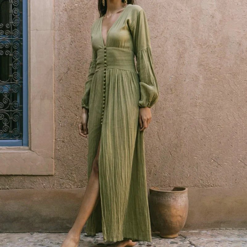 

Female Robe Elegant Party Holiday Vintage Dresses 2021 Sexy V-Neck Women's Summer Dress Long Sleeve Sexy Clothes Sundress Pop