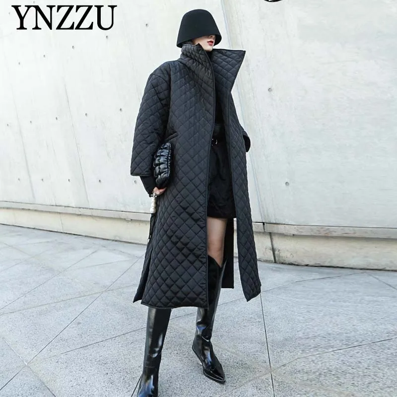 

Women Black Winter Cotton jacket New arrival Fashion Warm Long coat Vintage High collar Female Outwar Loose Autumn YNZZU 9O134