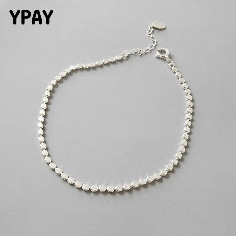 

YPAY Genuine 925 Sterling Silver Flat Bead Anklets for Women Korean Simple Anklet Fine Party Jewelry Gift Drop Shipping YMA035