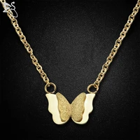 zs double butterfly design necklace for women girls cute animal pendant necklaces silver color gold color sweater chain gift