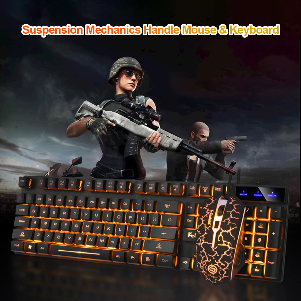 

Keyboard 3 Buttons Mouse Combo Set KM320 Laptop Computer Ergonomic Mice Silent USB Wired Backlight Gaming 104 Keys