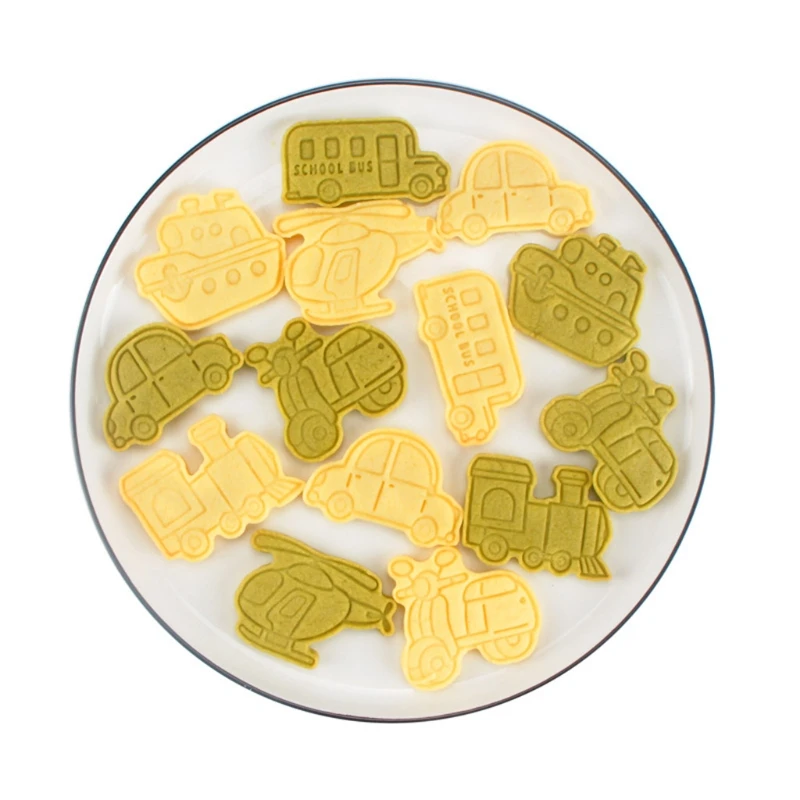 

Vehicle Shape Cookie Cutter Biscuit Molds 3D Frosting Cookie Fondant Plastic Push-type Household Set Cookie Baking Molds