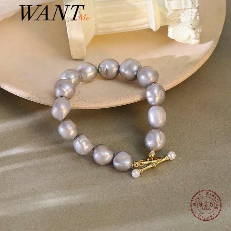 

Женский браслет из серебра 925 пробы WANTME, очаровательный браслет из натурального барочного фиолетового жемчуга в богемном стиле, модные вече...