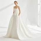 UZN элегантное атласное свадебное платье с юбкой-годе со съемной юбкой А-силуэта с квадратным вырезом платья невесты с бантом свадебное платье