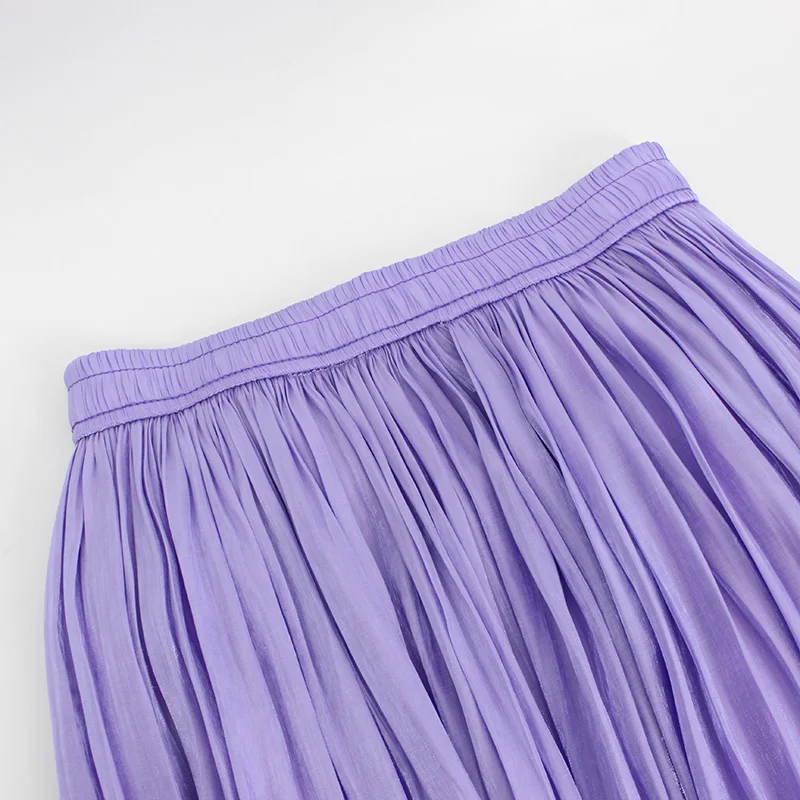 Юбка женская плиссированная средней длины однотонная эластичная фиолетовая