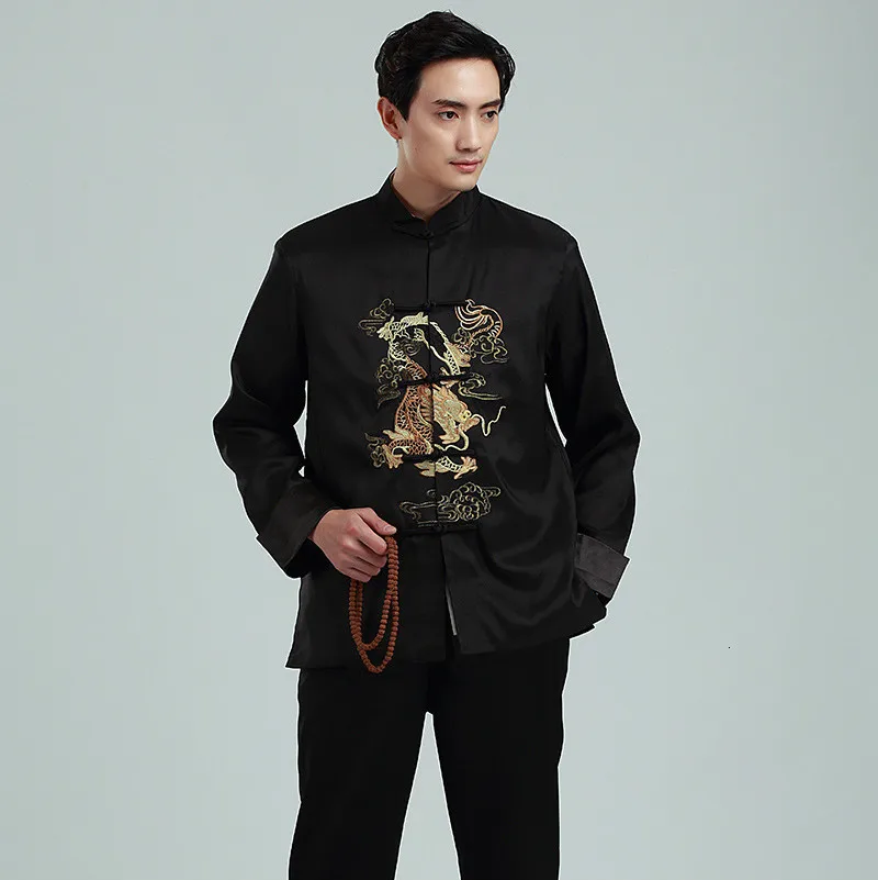 Мужская блузка с вышитым драконом в традиционном китайском стиле костюм ханьфу