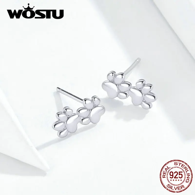 WOSTU Лидер продаж 925 пробы серебряные лапы собака отпечаток серьги-клипс серебро 925 ювелирные изделия для женщин Свадебные серьги, ювелирные изделия CQE718