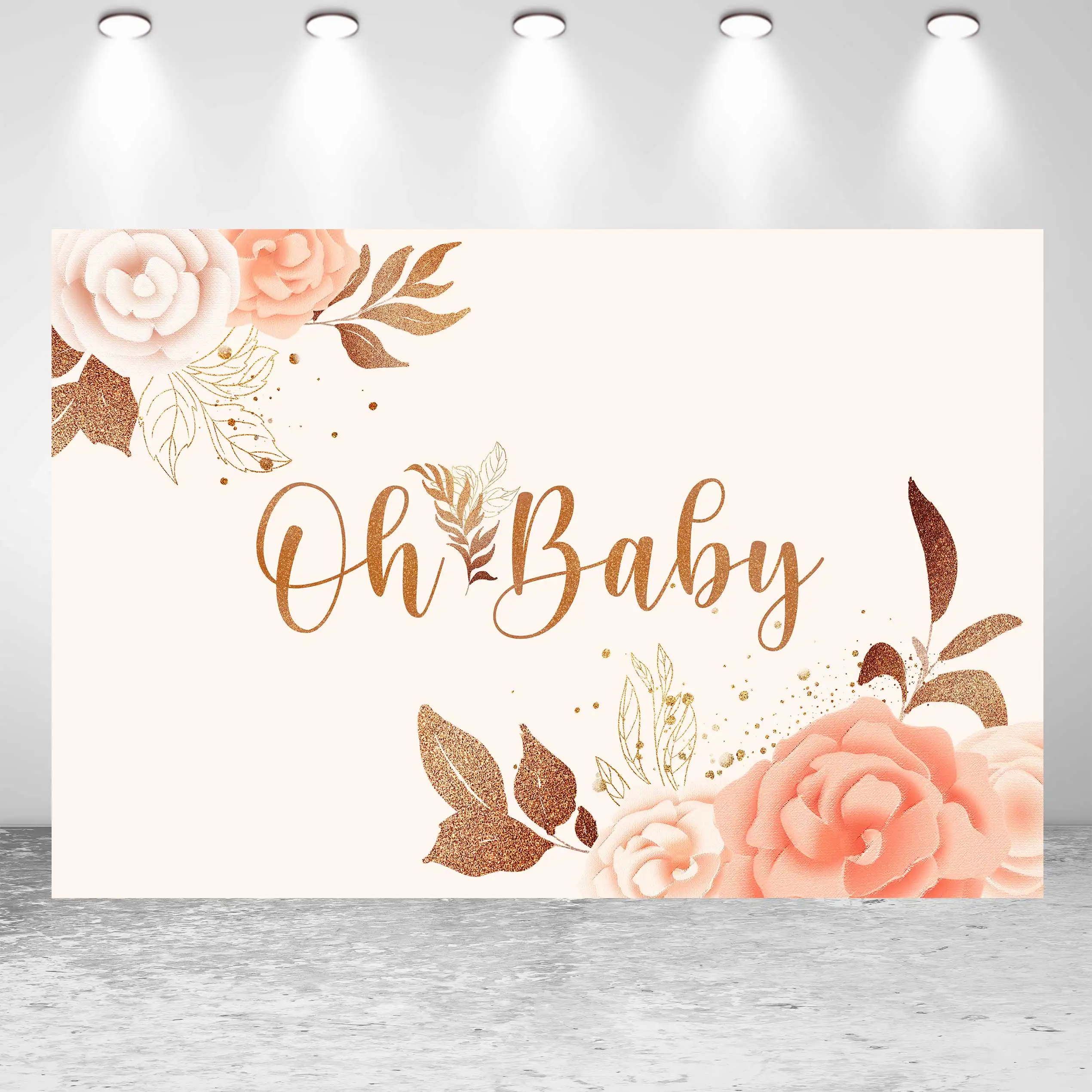 

NeoBack Happy Birthday Baby Shower Pink Watercolor Flowers Plant Colorful Party DIY Banner Photo Backdrop Photography Background