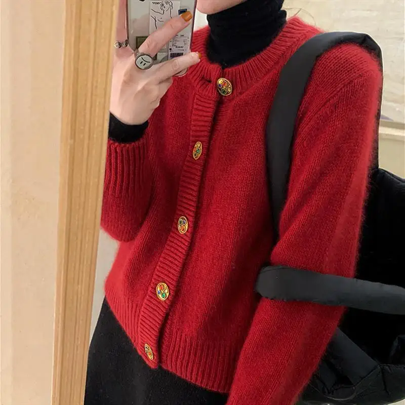 

Woman 2022 New Autumn Solid Sweater Cardigan for Female Loose Long Sleeve Ladies Casual Elegant Knitted Sweater Fashion B99