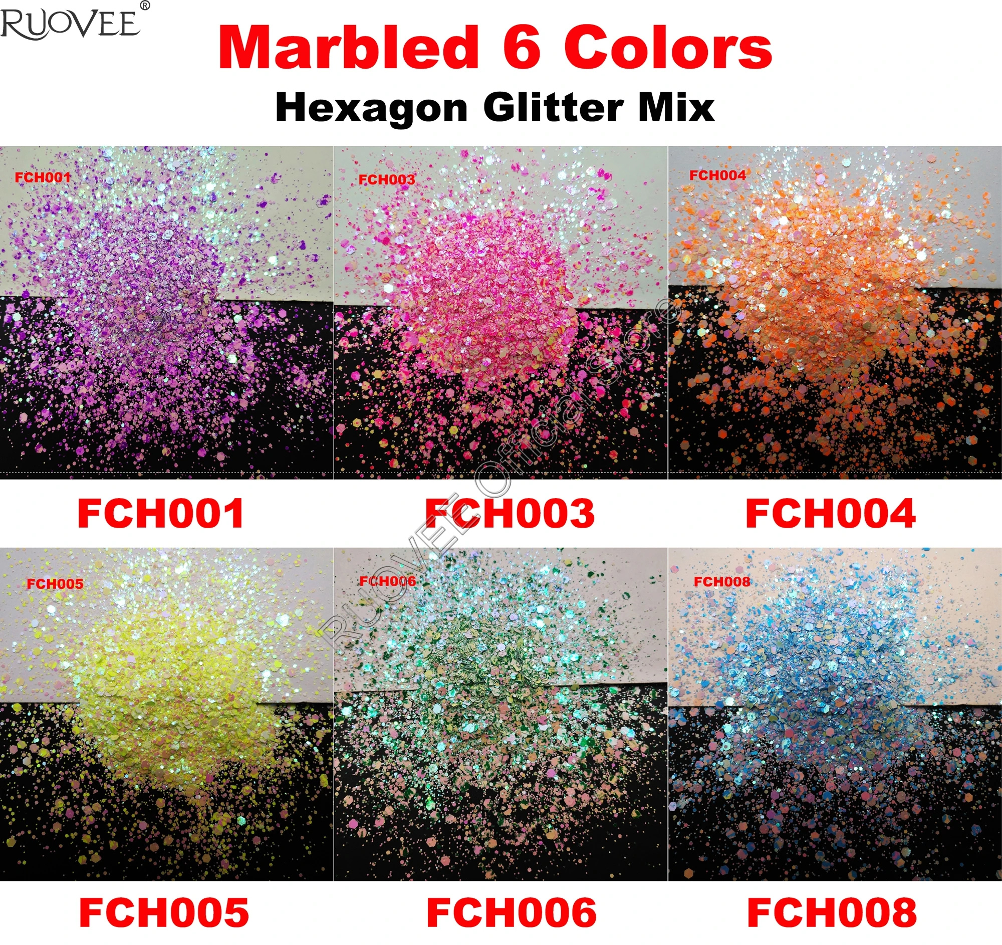 

6COLORS Marbled Chunky Glitter Mixed Hexagon Shape Nail Art for Craft Decorations Makeup Facepainting DIY Party Accessories
