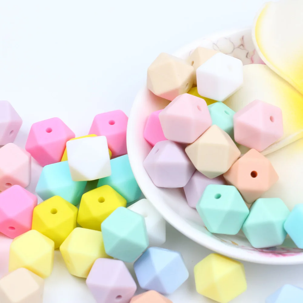 

TYRY.HU 200 pieces 14mm Hexagon Silicone Beads Teething Baby Teether Baby DIY Jewelry Accessories Chewing Silicone beads