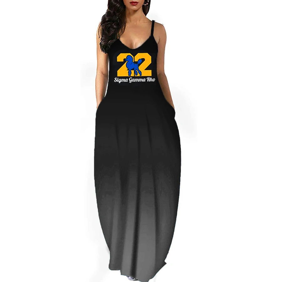 

Black Sigma Gamma Rho Dress Fashion Printed Gradient V-neck Strap Dress