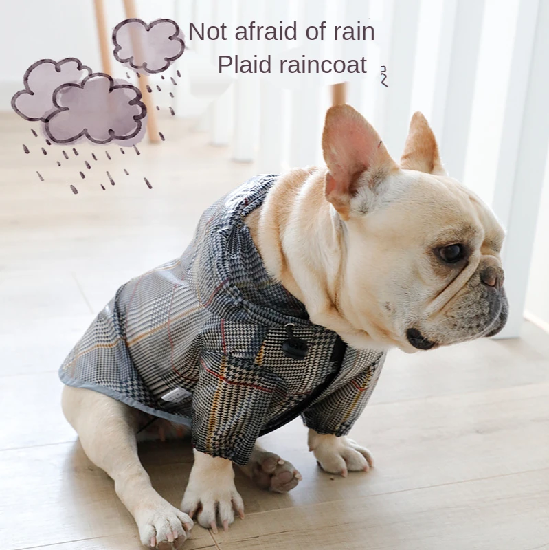 

Fashion French Bulldog Dog Raincoat Waterproof Small Dog Pet Plaid Rain Coat Puppy Clothes Dog Costumes