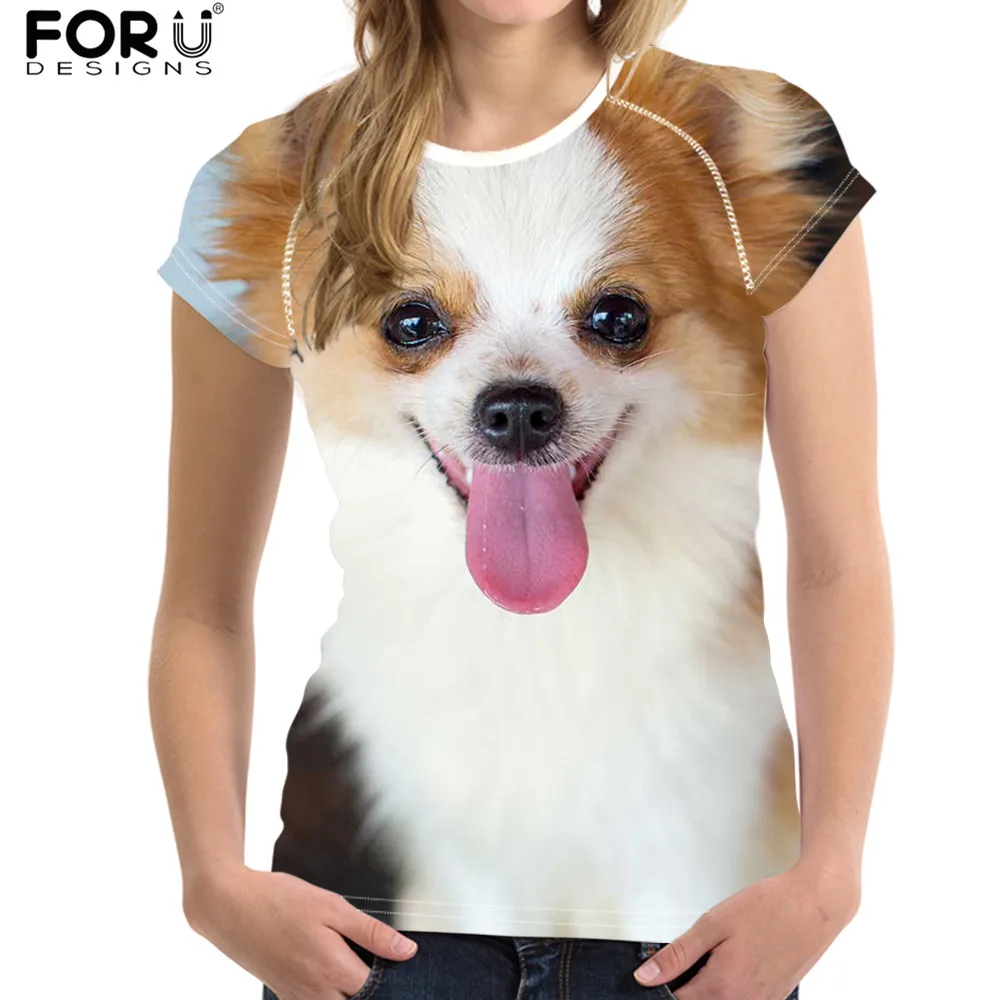 

FORUDESIGNS Kawaii Lovely Pomeranian Pattern Women Shirt Female Casual Round Neck Tops Fashion Loose Summer Breathable Tee Shirt