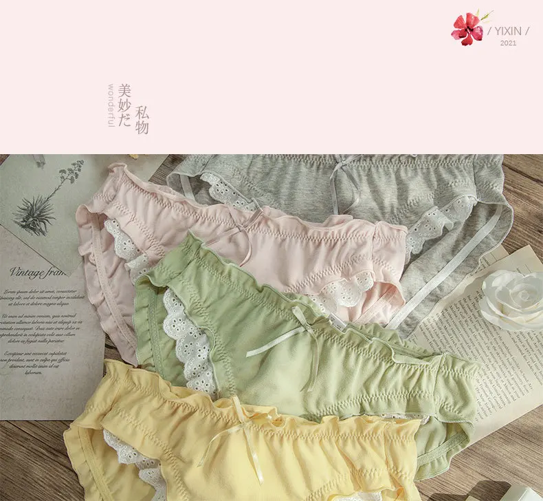 

Sweet Cute Women Cotton Briefs Thong Panties Pack Seamless Underwear Lolita Panty Kawaii Lingerie Femme Women's Underpants 2021