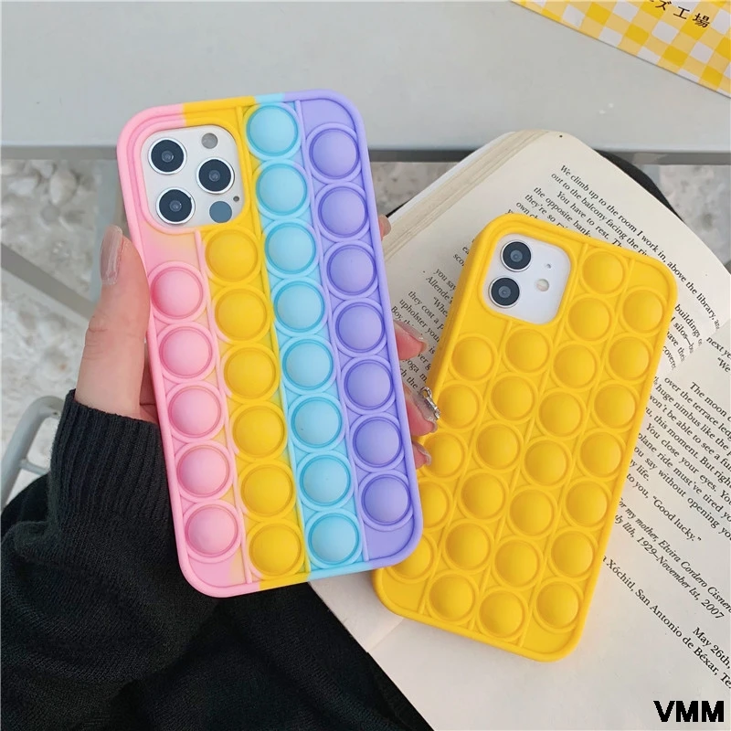 

For Iphone12 Mobile Phone Shell 11 Pro Max Pop Fidget Reliver Stress Toys Rainbow Phone Case Silicone Soft Protective Cover