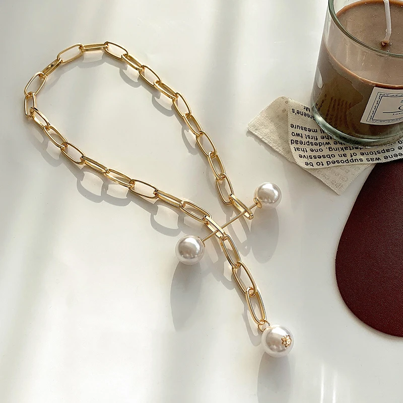 Винтажная Длинная цепочка золотого цвета жемчужное ожерелье для женщин