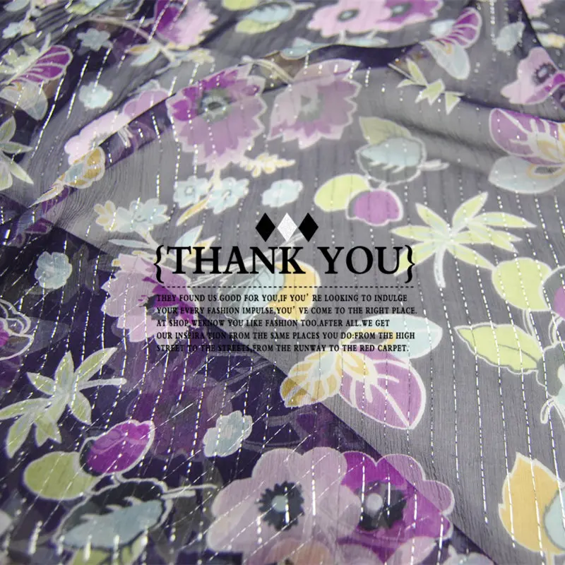 

Silk Georgette Chiffon Fabric Dress Deep Purple Silver Pleated Thin Transparent Skirt Scarf DIY Patchwork Tissue