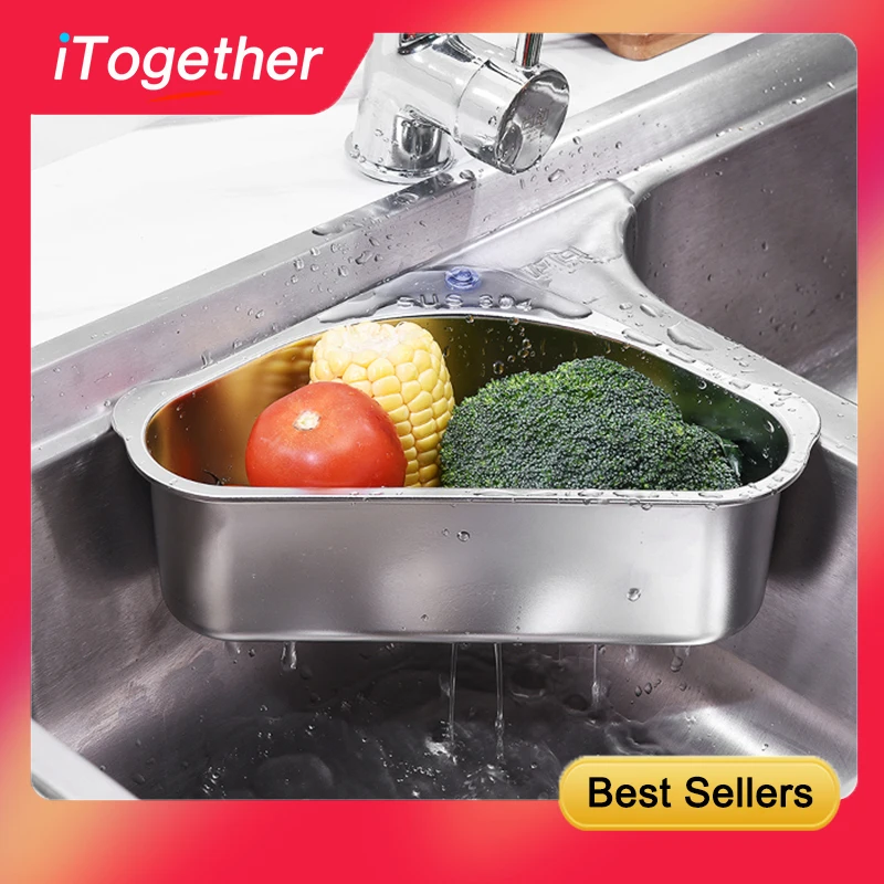 

Drain Basket Stainless Steel Kitchen Vegetable Residue Filter Rack Sink Triangle Drain Basket
