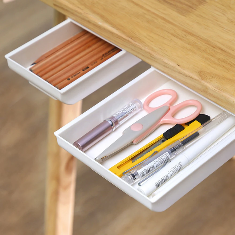 

Organizer Hidden Office Stationery Storage Under Desk Table Drawer Pen Self Sorting Box Tray Pencil Holder Kitchen School Case