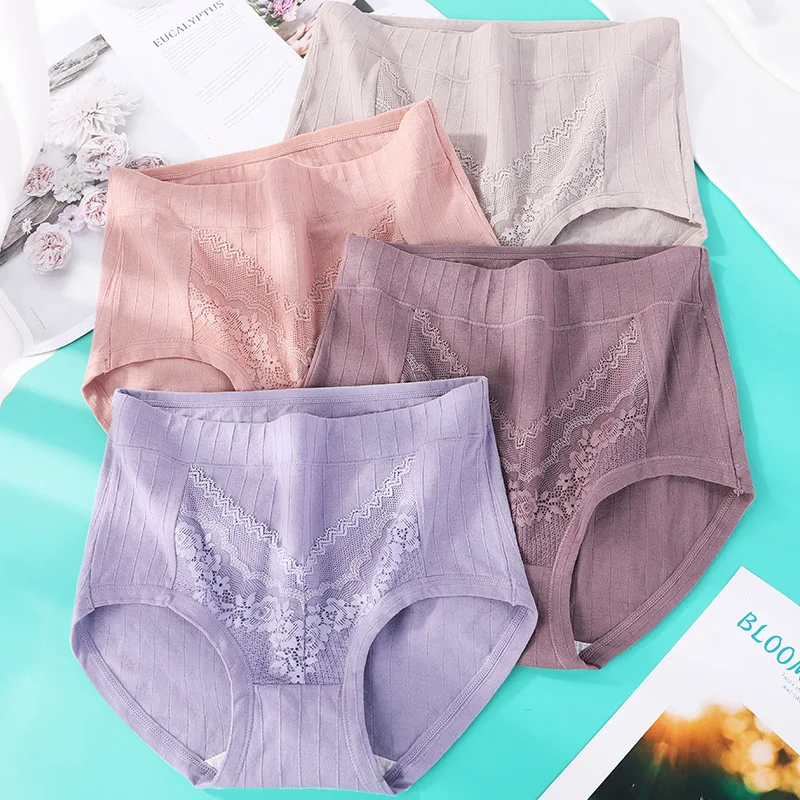 

XL~6XL Abdomen Cotton Briefs Lace Panties Plus Size High Waist Underwear Women's Lingerie Breathable Underpants Female Intimates