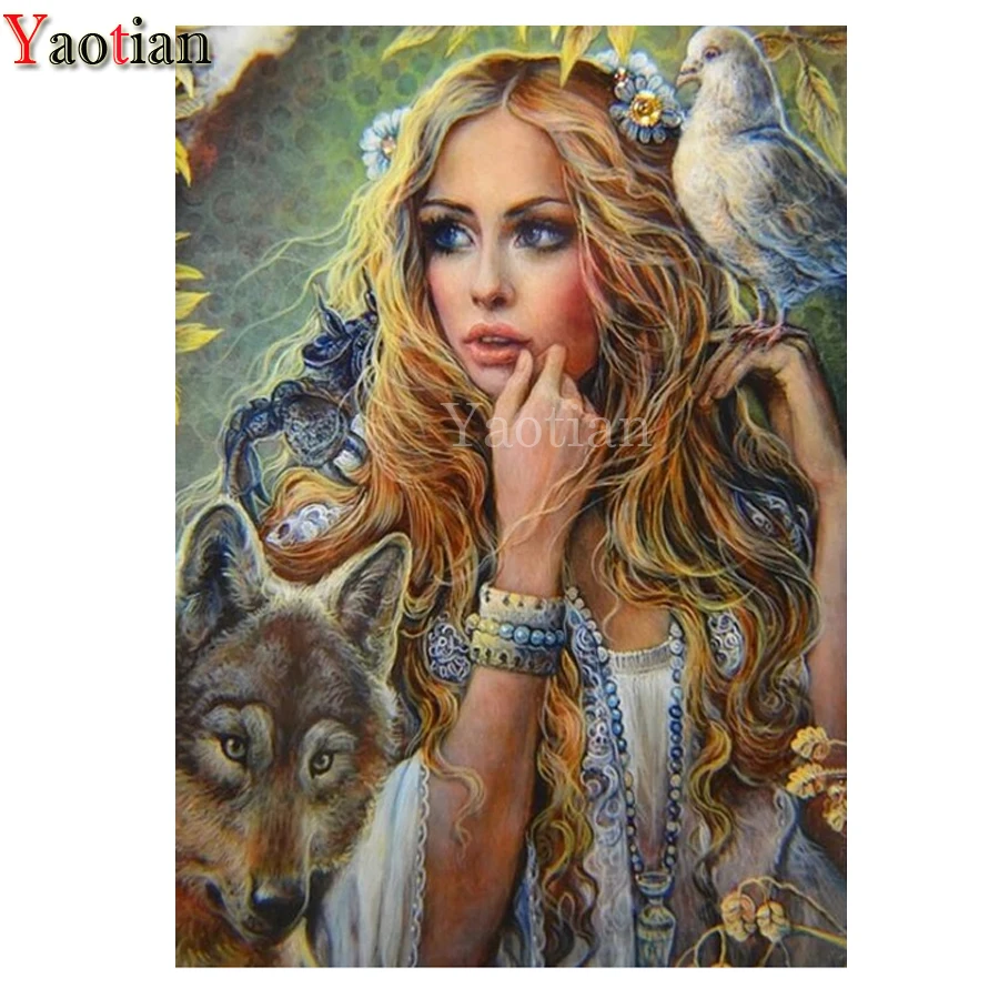 

DIY Diamond Embroidery Woman And Wolf Cross Stitch diamond painting Mosaic Needlework Patterns Rhinestone Home decor