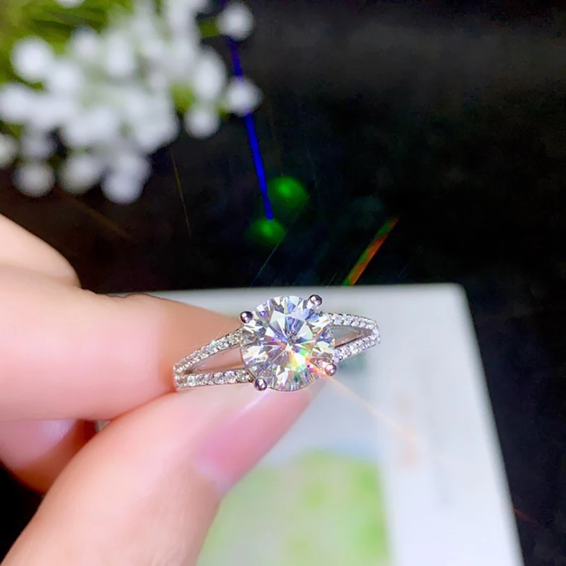 BOEYCJR 925 серебро 0 5/1ct/2ct F цвет Moissanite VVS обручальное свадебное кольцо с бриллиантом