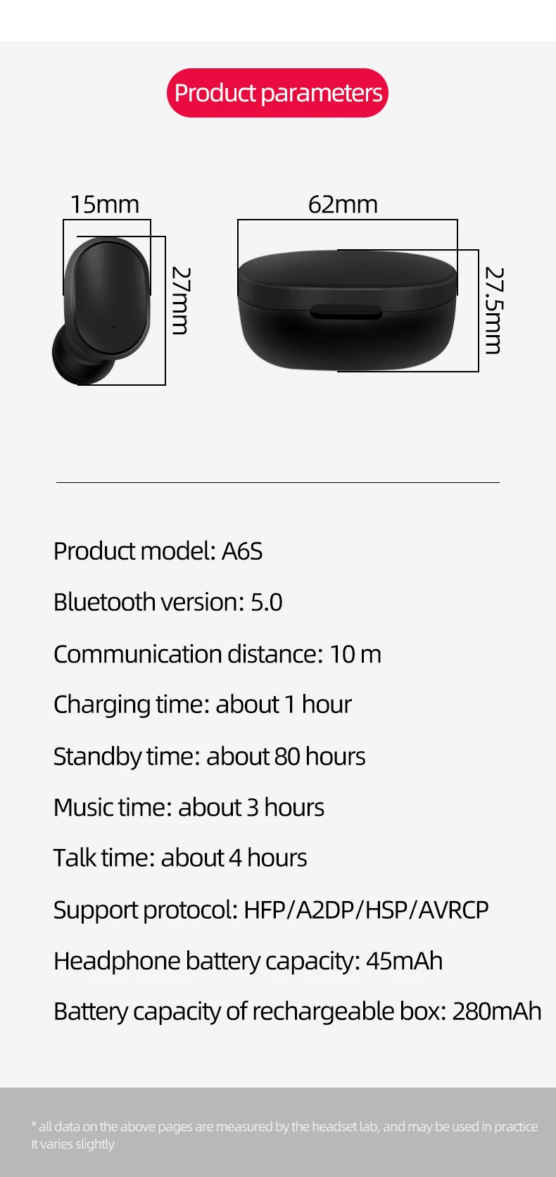 A6S Bluetooth Headsets VS Redmi Airdots Wireless Earbuds 5.0 TWS Earphone Noise Cancelling Mic for iPhone Xiaomi Huawei Samsung