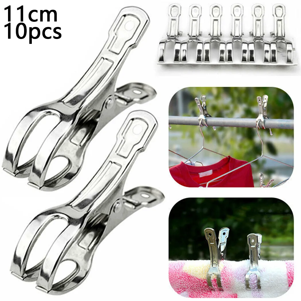

10Pcs Towel Clips 10X 11CM Stainless Steel Large Beach Towel Clips Clamps Clothes Pegs Pins Set