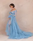 Летние платья для беременных небесно-голубого цвета для фотосессии или трапециевидного силуэта, прозрачные длинные женские тюлевые халаты, платье для беременных, бесплатная доставка