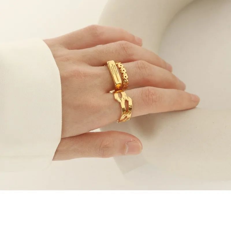 

New fashion all-match hollow flower ring women's simple glossy design geometric wheat ear open ring bracelet