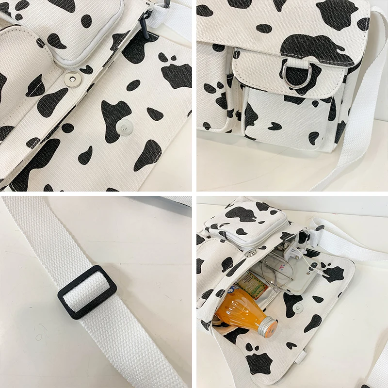 

JIEROTYX Fashion Trendy Women Crossbody Bag Cow Designer Pattern Print Casual Flap Shape Bag Casual Shoulder Strap Shoulder Bag