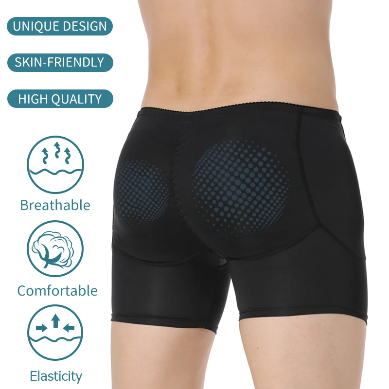 Men Padded Underwear Briefs Boxers Butt Booster Lifting Hip Enhancer 4 Detachable Pads Body Shaper Slimming Shorts