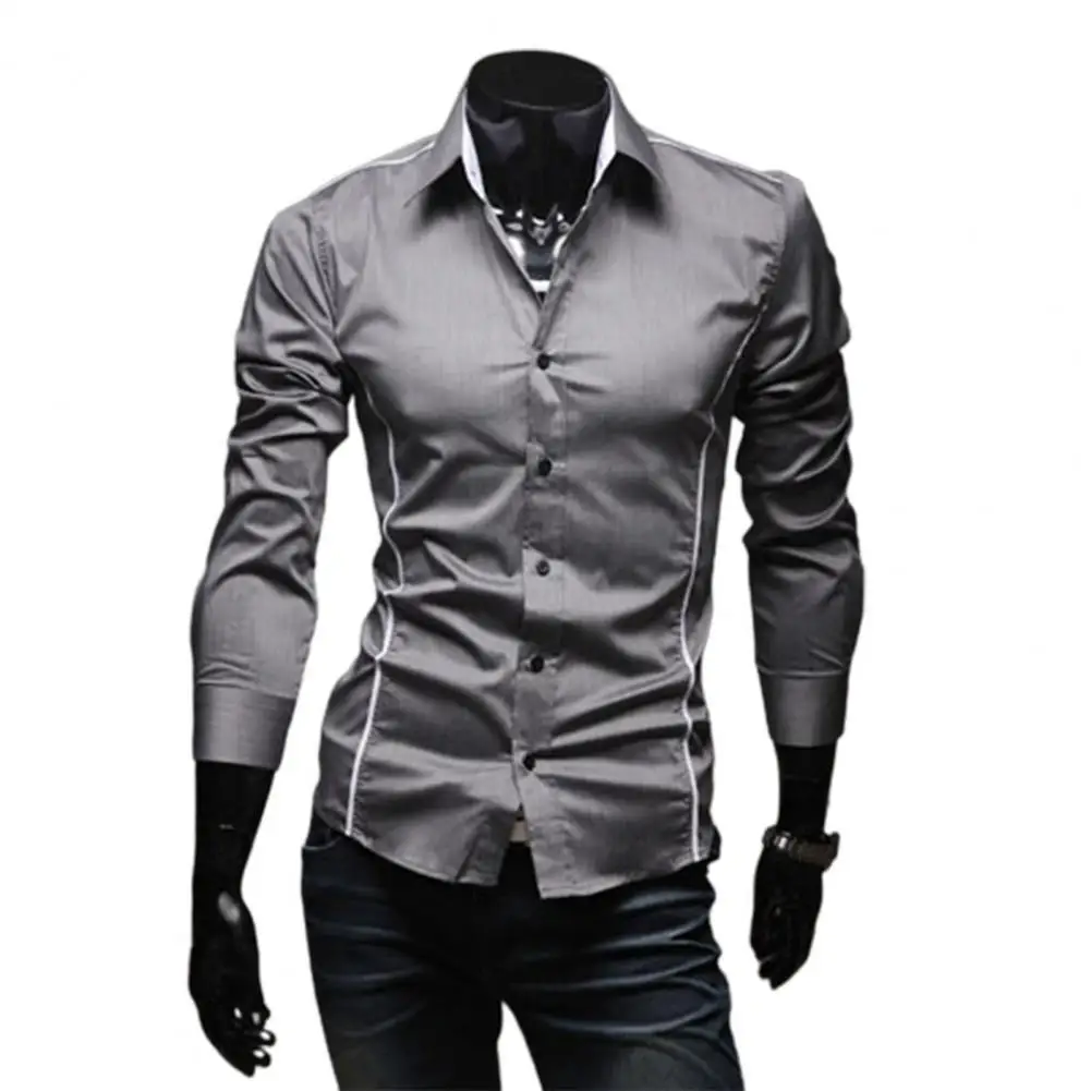 

Рубашка мужская деловая с отложным воротником, модная однобортная приталенная, формальная сорочка контрастных цветов, весна-осень