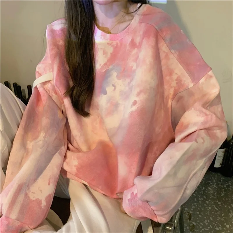 

Женские толстовки Tie Dye, теплый свитшот на весну и осень, Женский свитшот, топы, популярный женский пуловер, топы, уличная одежда, свитшоты