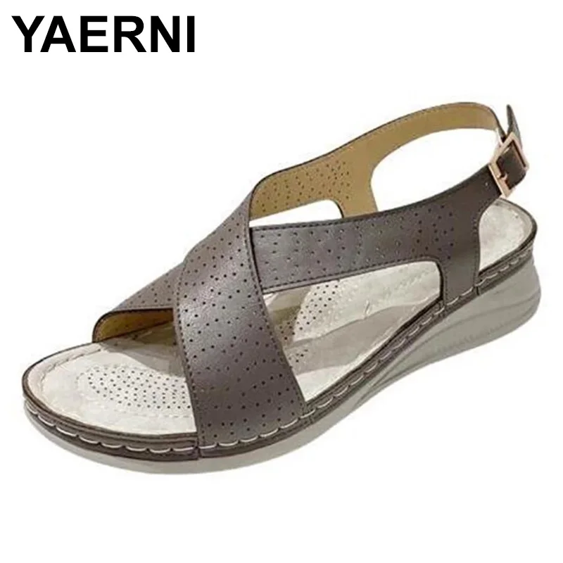 

YAERNI Large Size Ladies Sandals RomanStyle Empty Fish Mouth Lowcut Flat Bottom Women Sandals Non-Slip Lightweight Summer Women'
