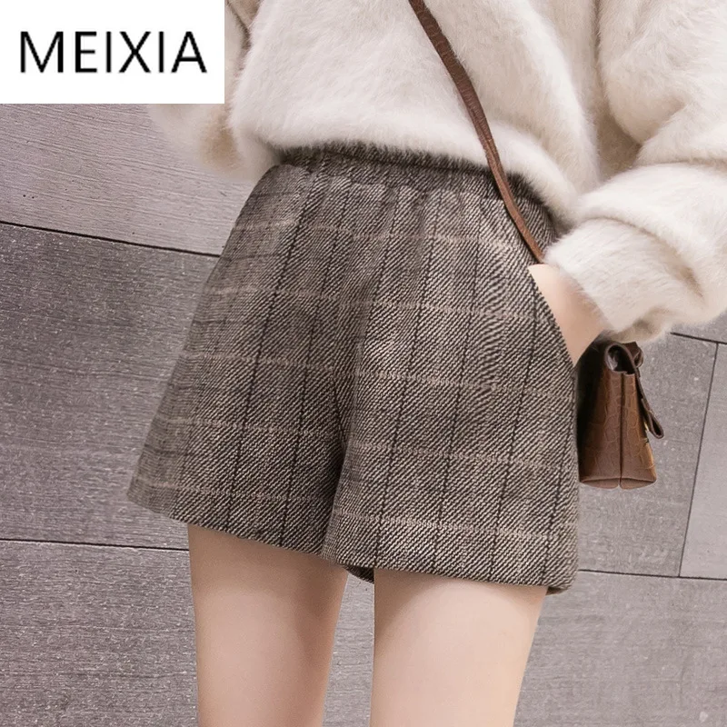 

S-2xl Retro Plaid Woolen Shorts For Women 2020 Autumn Winter High Waisted Shorts For Women Elastic Waist Booty Shorts Women