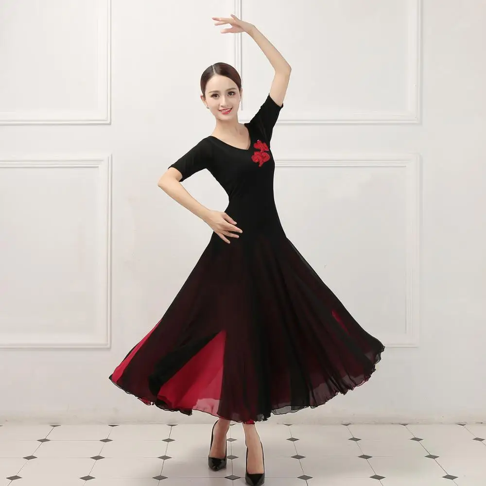 2020 New red black Ballroom Competition Dress short sleeves Women Modern Dresses Standard Waltz | Тематическая одежда и