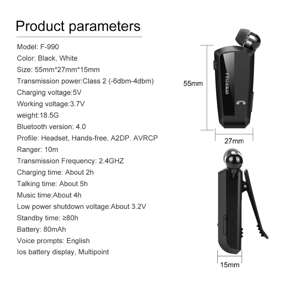 Fineblue F990 10 шт. Беспроводная бизнес Bluetooth гарнитура спортивный драйвер наушники телескопические клип на стерео вкладыши вибрации класса люкс