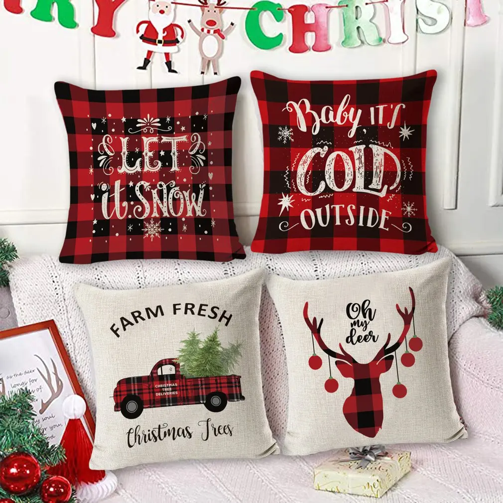 

4pcs/set Christmas Cushion Cover 45*45 Pillowcase Sofa Cushions Pillow Cases Cotton Linen Pillow Covers Home Decoations