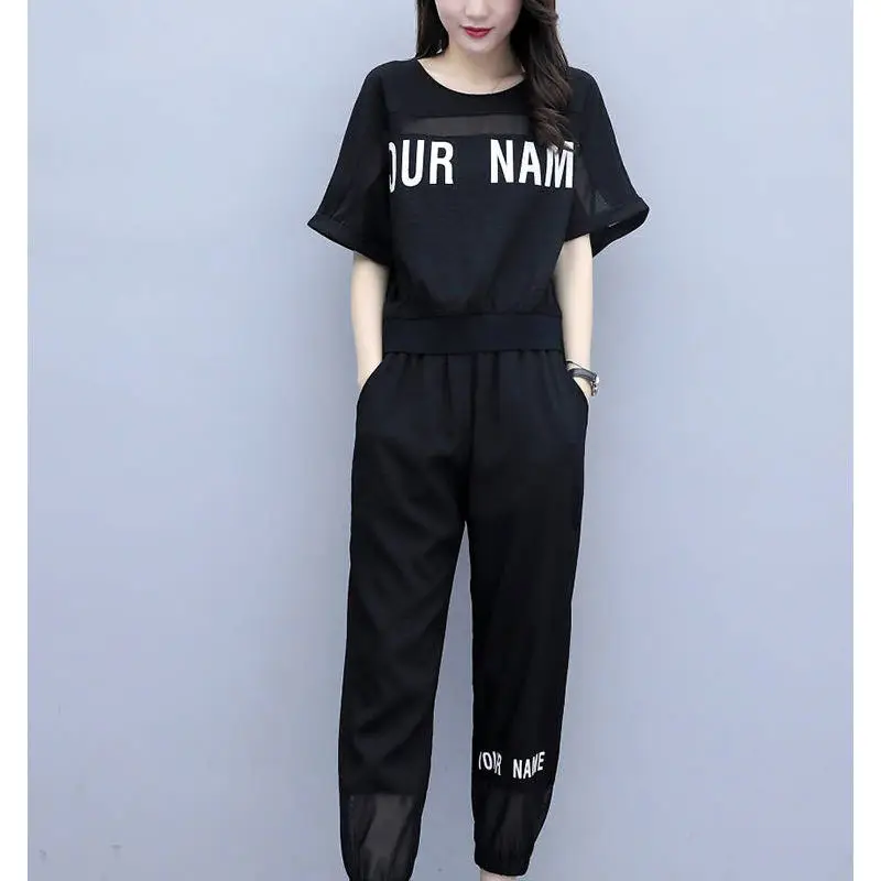 

2021 new loose short sleeve Capris fashion two piece set