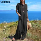 Комбинезон женский с V-образным вырезом, повседневный Ромпер VONDA с V-образным вырезом, брюки-палаццо, короткие рукава, пикантный длинный ромпер с широкими штанинами, 2021