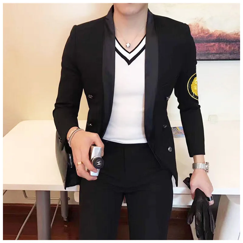 Маленький костюм, блейзер Masculino, вышитый значок, самосовершенствование, мужской костюм, для шоу, мужская модель, мастер одежды, блейзер Hombre