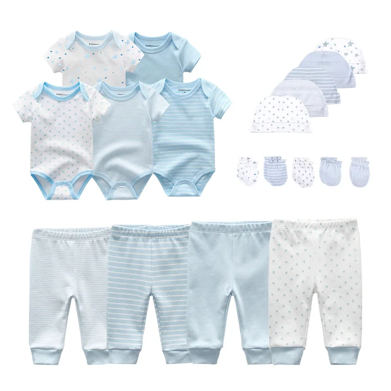 2022 Solid Unisex New Born Baby Boy Clothes Bodysuits+Pants+Hats+Gloves Girl Cotton Clothing Sets Roupa de bebe | Детская одежда и