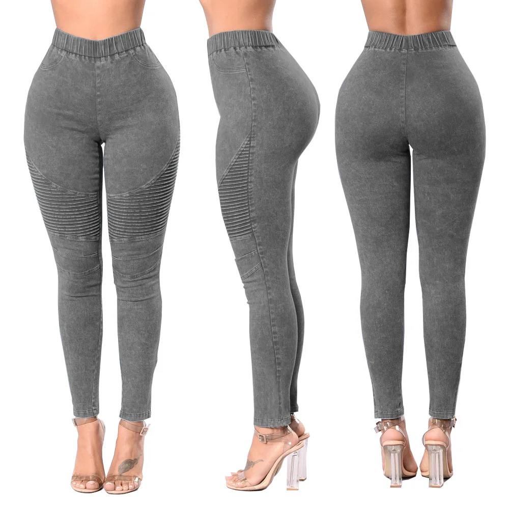 

Weigou Women Jeans High Waist Skinny Pencil Pants Sexy Push Up Hip Cotton Ladies Creased Jeans Female Denim Leggings Pants