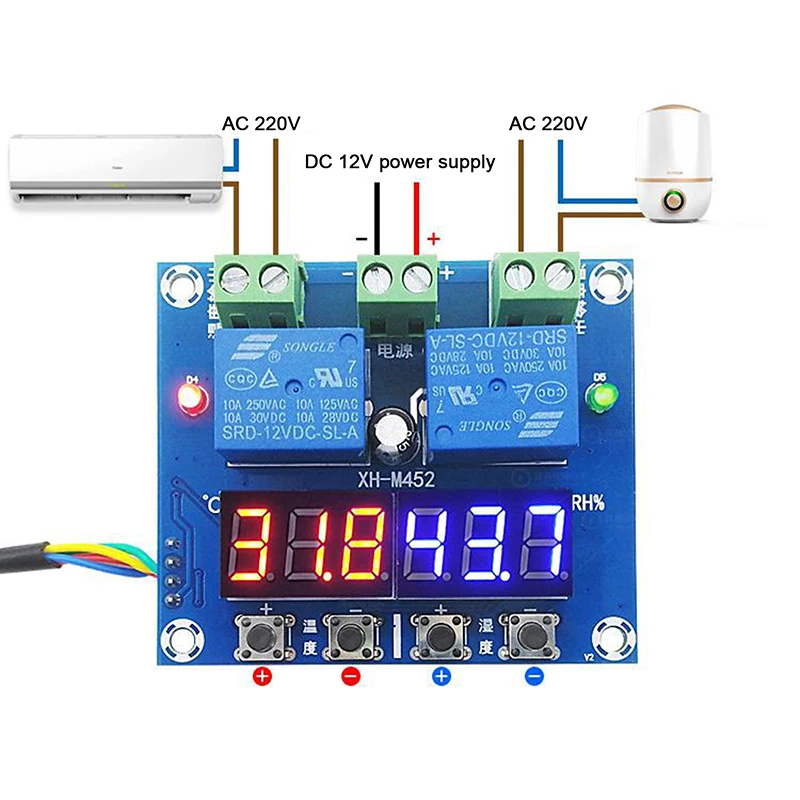 

XH-M452 Humiture LED Digital Thermostat Humidistat DC 12V Home Temperature Humidity Controller Regulator Thermometer Hygrometer