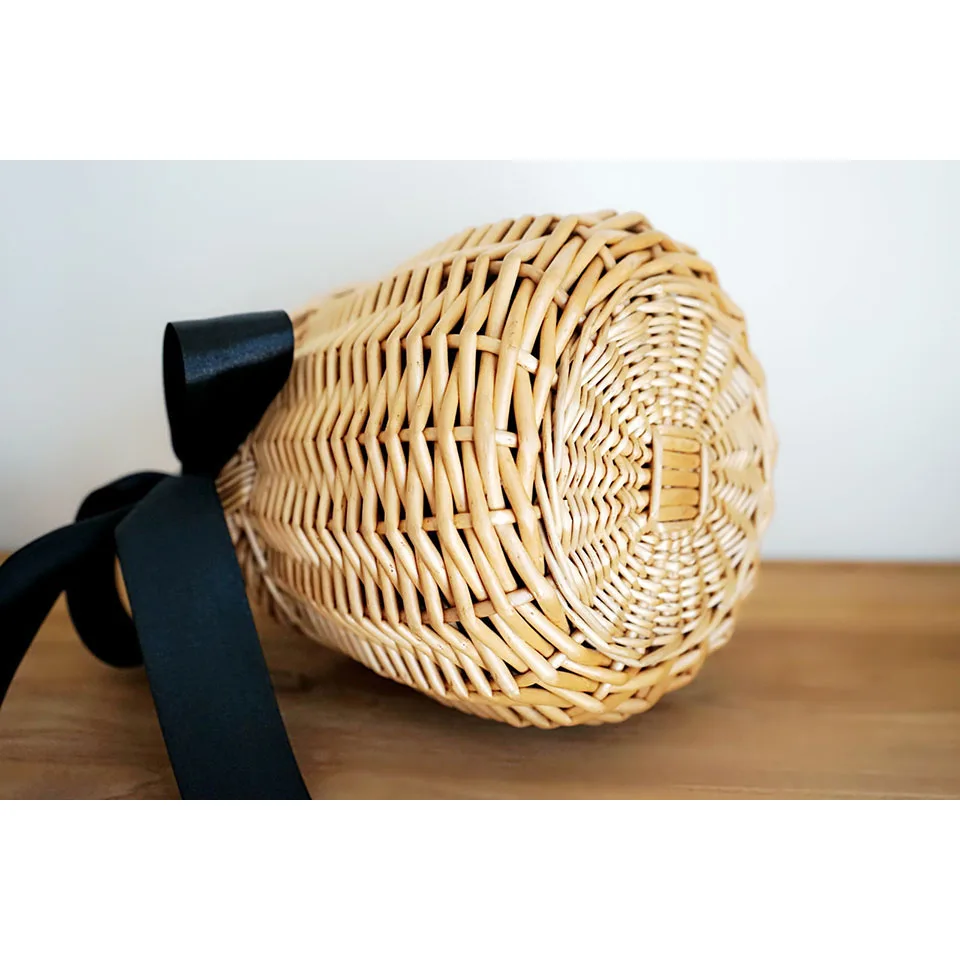 

Handmade Rattan Bucket Bag Summer Woven Straw Bags For Women 2021 Bowknot Knitting Ladies Beach Handbag Totes Rafia Bolso Verano