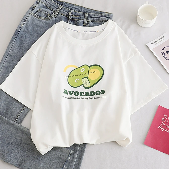 Женская футболка с коротким рукавом и принтом авокадо летняя забавная круглым