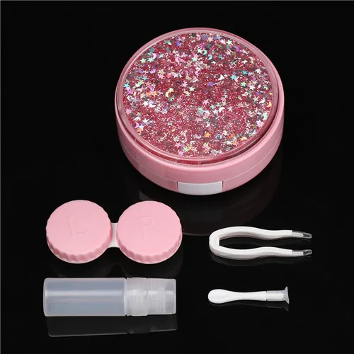 pink 1 шт. модный портативный контейнер для контактных линз блеск легко носить с собой Круглый Блеск Уход за глазами набор держателя корпус контактных линз ABS пластик хранения - Цвет: pink
