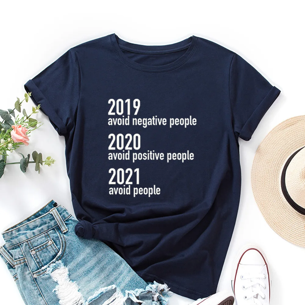 

2021 Avoid People Sarcastic Tees Womens Short Sleeve T Shirts Loose Graphic Tops Crewneck Cotton Female Summer Casual Tee Shirts
